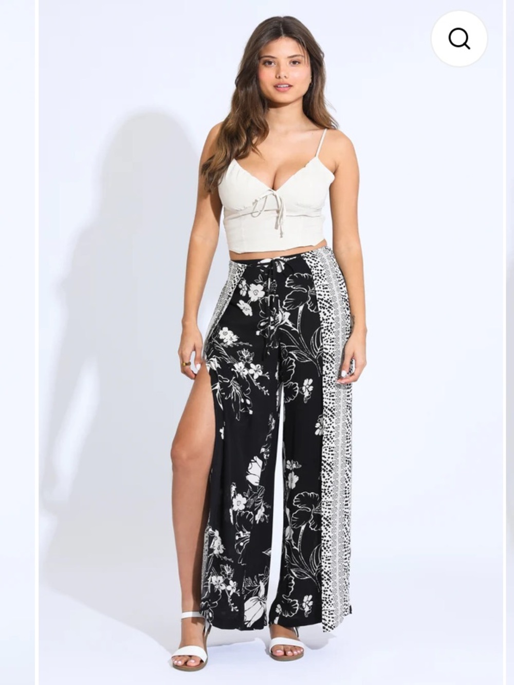 REWASH WIDE LEG BORDER WRAP PANT - BLACK FLORAL - Picture 3 of 9